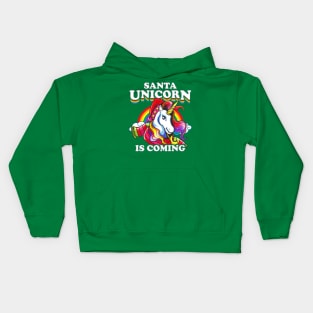 Christmas Santa Unicorn Is Coming Kids Hoodie